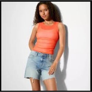 Wild Fable Vibrant Orange Ruched Side Sheer Mesh Sleeveless‎ Tank Top Large NWT